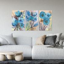Quadro Decorativo em Tela 60x40cm Trio Flores Aquarelas para Sala Recepção Escritório Quarto Quadro Decorativo em Tela 60x40cm Trio Flores Aquarelas para Sala Recepção Escritório Quarto