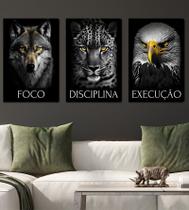 Quadro Decorativo em Tela 60x40cm Trio Foco Disciplina Execução para Sala Recepção Escritório Quarto