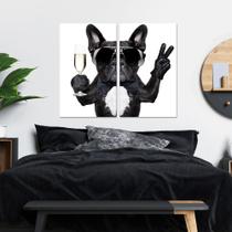 Quadro Decorativo em Tela Dupla 60x40cm Cachorro Pug para Sala Recepção Escritório Quarto