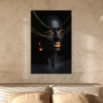 Quadro Decorativo em Tela Elegância Mulher com Maquiagem Dourada 100x60cm para Sala Recepção Escritório Quarto