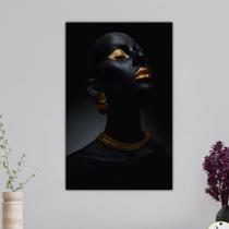 Quadro Decorativo em Tela Elegância Mulher Negra Luxo 100x60cm para Sala Recepção Escritório Quarto