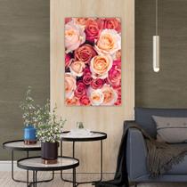 Quadro Decorativo em Tela Flores Rosas Delicadas 100x60cm para Sala Recepção Escritório Quarto
