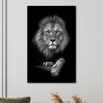 Quadro Decorativo em Tela Leão Preto e Branco 100x60cm para Sala Recepção Escritório Quarto