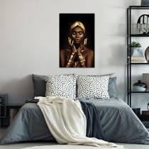 Quadro Decorativo em Tela Mulher Negra Luxo com Detalhes Dourado 60x40cm para Sala Recepção Escritório Quarto