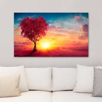 Quadro Decorativo em Tela Paisagem com Árvore Rosa 100x60cm para Sala Recepção Escritório Quarto