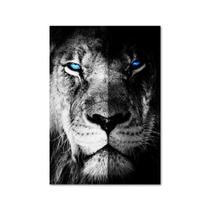 Quadro Decorativo em Tela Rosto do Leão Preto e Branco 60x40cm para Sala Recepção Escritório Quarto