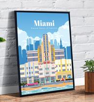 Quadro Decorativo Emoldurado Miami Cidades Famosas Desenho