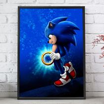 Quadro Decorativo Emoldurado Sonic Game Para sala quarto