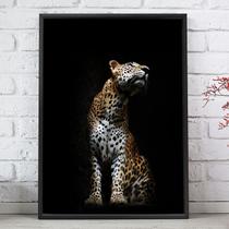 Quadro Decorativo Emoldurado Tigre animais Fundo preto Para sala quarto