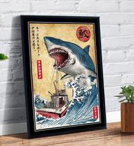 Quadro Decorativo Emoldurado Tubarão Arte Japonesa Cart Retro