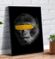Quadro Decorativo Emoldurado Tumblr Macaco Vendado Tinta Amarela