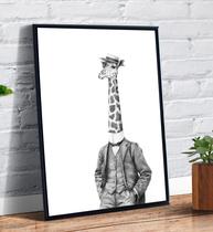 Quadro Decorativo Emoldurado Vintage Retro Girafa De Roupa