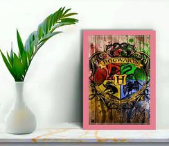 Quadro Decorativo Escola Hogwarts Madeiro + Vidro 33x25 Sala