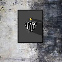 Quadro Decorativo Escudo Atlético Mg Fundo Cinza 34X23Cm Moldura Branca