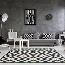 Quadro Decorativo Escudo Atlético Mg Fundo Listrado 45X34Cm