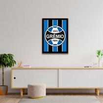 Quadro Decorativo Escudo Grêmio 34X23Cm - Moldura Branca