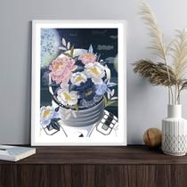 Quadro Decorativo Espaço Buquê de Flores Moldura Branca