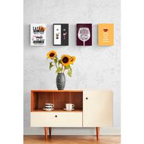 Quadro Decorativo Espaço Gourmet Vinho e Café Kit 4 Quadros