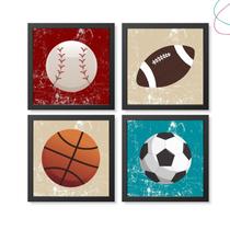 Quadro Decorativo Esportes Bolas Futebol Americano Basquete