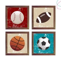 Quadro Decorativo Esportes Bolas Futebol Americano Basquete