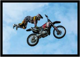 Quadro Decorativo Esportes Freestyle Motocross Paisagem Lojas Quartos Salas Com Moldura RC022
