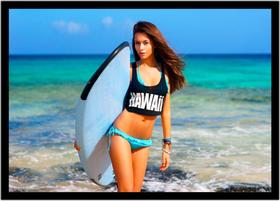 Quadro Decorativo Esportes Surf Feminino Prancha Paisagem Lojas Quartos Salas Com Moldura RC027