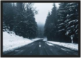 Quadro Decorativo Estrada Inverno Neve Árvore Paisagem Natureza Decorações Com Moldura