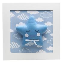 Quadro Decorativo Estrela Com Carinha Azul Quarto Bebê Infantil Menino