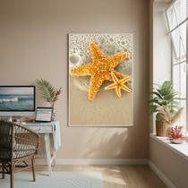 Quadro Decorativo EstrelaDoMar Amarela-70x50cm Cor:Moldura Preta