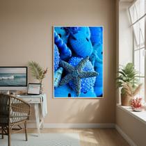 Quadro Decorativo EstrelaDoMar Azul-70x50cm Cor:Moldura Branca