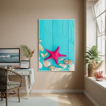 Quadro Decorativo EstrelaDoMar Rosa Choque-70x50cm Cor:Moldura Branca