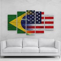 Quadro Decorativo EUA Brasil e Estados Unidos 108x65cm em mdf - Rcs decorações