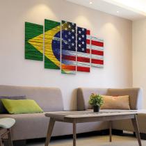 Quadro Decorativo EUA Brasil e Estados Unidos em mdf - RCS Decorações