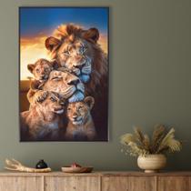 Quadro Decorativo Exclusivo Família De Leão Com Três Filhotes