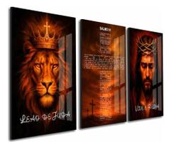 Quadro Decorativo Exclusivo Leão De Judá Salmo 91 Cruz Jesus Colorido Colorido