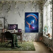 Quadro Decorativo Fada Sentada Em Uma Lua Crescente -70X50Cm