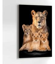 Quadro Decorativo Família 3 Filhotes Leão Leoa Tecido Canvas Quadro Decorativo Família 3 Filhotes Leão Leoa Tecido Canvas