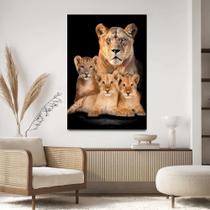 Quadro Decorativo Família 3 Filhotes Leão Leoa Tecido Canvas Quadro Decorativo Família 3 Filhotes Leão Leoa Tecido Canvas