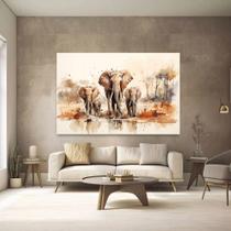 Quadro Decorativo Familia De Elefantes Abstrato Sala Tecido Canvas