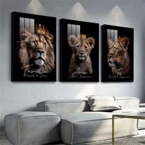 Quadro Decorativo Família de Leão Amor e Fé Moderno Luxo Sala Quarto