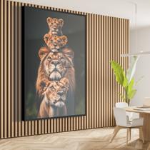 Quadro decorativo familia de leão com dois filhotes vertical
