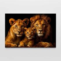 Quadro Decorativo Familia De Leao Com Um Filhote