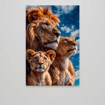 Quadro Decorativo Família de Leão Mãe, Pai e 1 Filhote