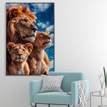 Quadro Decorativo Família de Leão Mãe, Pai e 1 Filhote