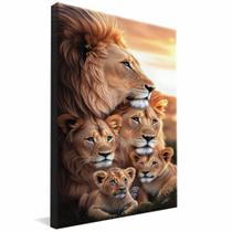 Quadro Decorativo Família de Leões 3 Filhotes V2325