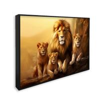 Quadro Decorativo Família de Leões com 1 Tela 50x75 60x90 ou 80x120 de Parede para Escritório Banheiro Hall