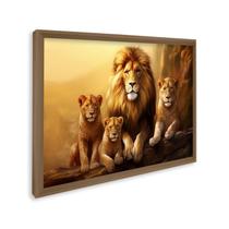 Quadro Decorativo Família de Leões com 1 Tela cm ou cm de Parede para Escritório Banheiro Hall 60cm Preto