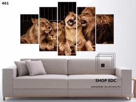 Quadro Decorativo Familia De Leões Mosaico 5 Peças