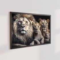 Quadro Decorativo Família e Força Leões 70x50 com Moldura - Direto Sim
