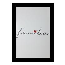 Quadro Decorativo Familia Fundo Branco com Moldura Preta e Vidro 30x20 Mdf Madeira Adesivada